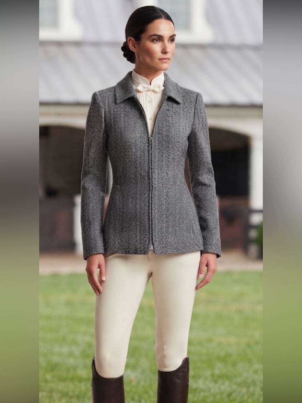 NWT Lauren Ralph Lauren black white herringbone houndstooth zipper jacket